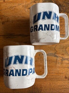 UNH Grandma and Grandpa Ceramic Mug Set - White with Navy Accent NEW